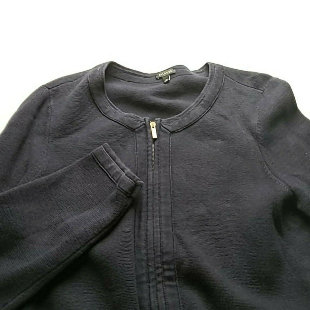 Talbots Cardigan Sweater Womens Large Blue Crew Neck Full Zip Waffle Knit